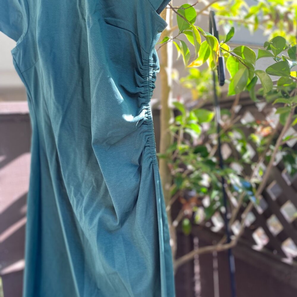 Womens teal stretch Boden dress with side ruching - sz 8P